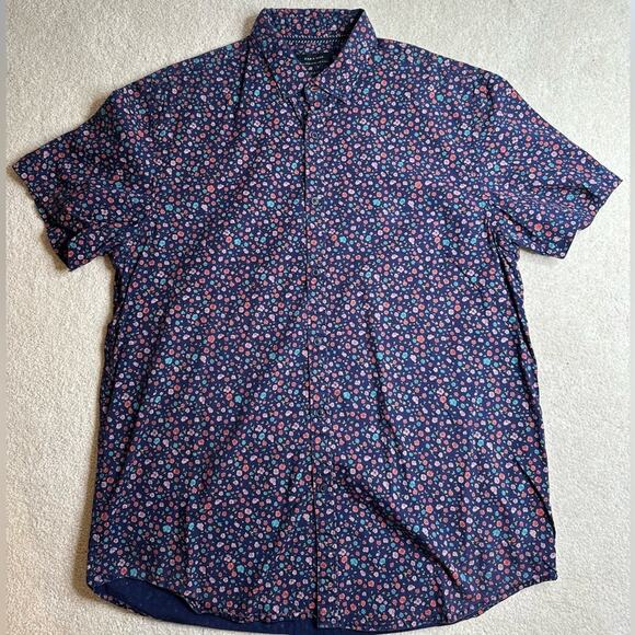 Zara Blue and Pink Floral Casual Button Down Shirt - Picture 1 of 4